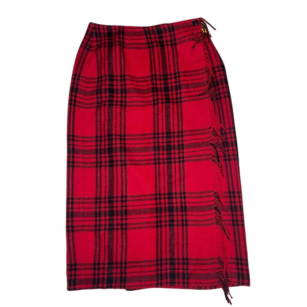 VTG Plaid  Wool Blend Fringed Skirt